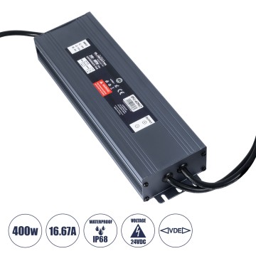 GLOBOSTAR® LUMISPLASH  Τροφοδοτικό/Μετασχηματιστής Class II SELV 400W 16.67A DC 24V Αδιάβροχο IP68 - AC 220-240V σε DC 24V - M25.5 x W7.5 x H4cm