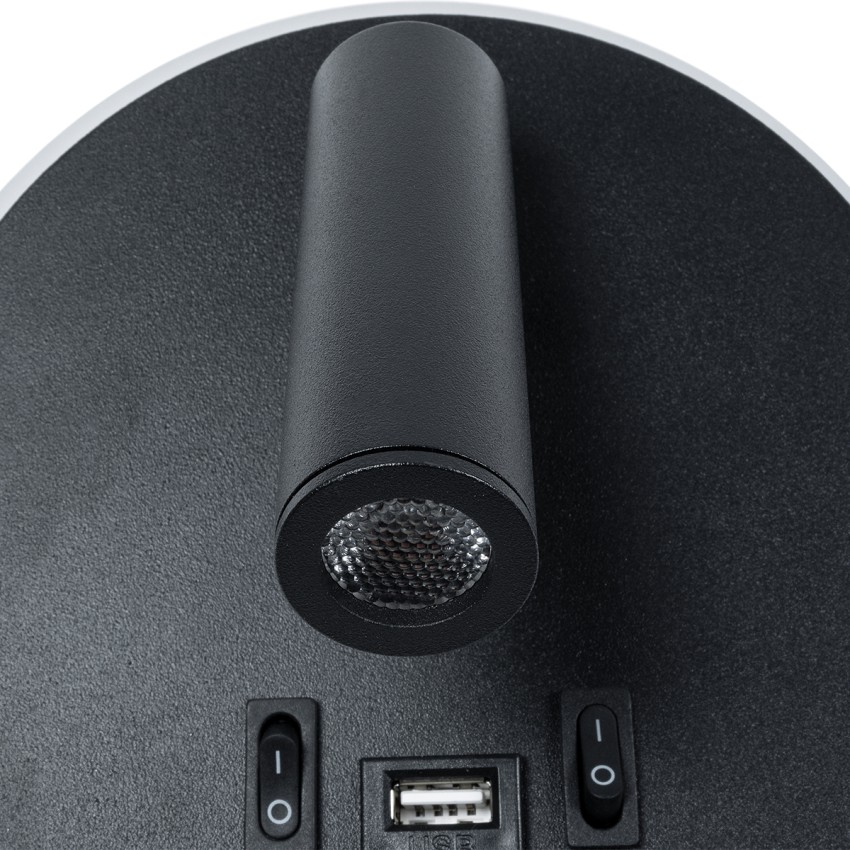 GLOBOSTAR® LADY-R  Μοντέρνο Φωτιστικό Τοίχου - Απλίκα Ξενοδοχείου Reading Light με Φορτιστή USB 3A LED 6W 600lm 36° & 360° AC 220-240V IP20 Φυσικό Λευκό 4500K - Bridgelux COB Chip & TÜV SÜD Driver - Μαύρο Ματ - Μ15 x Π15 x Υ7cm