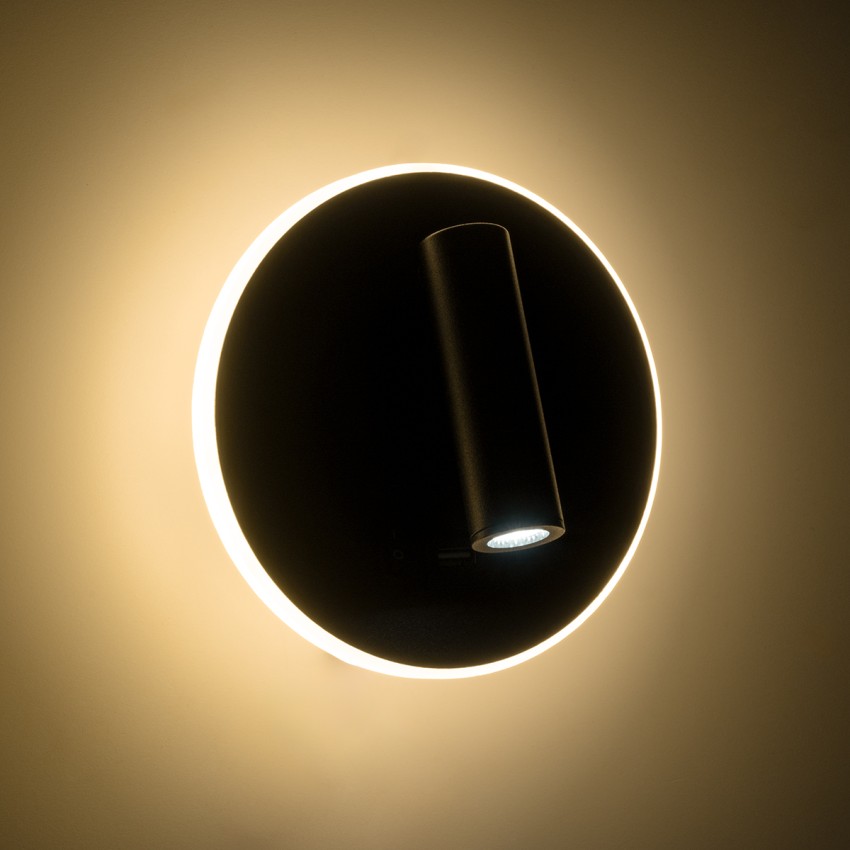 GLOBOSTAR® LADY-R  Μοντέρνο Φωτιστικό Τοίχου - Απλίκα Ξενοδοχείου Reading Light με Φορτιστή USB 3A LED 6W 600lm 36° & 360° AC 220-240V IP20 Φυσικό Λευκό 4500K - Bridgelux COB Chip & TÜV SÜD Driver - Μαύρο Ματ - Μ15 x Π15 x Υ7cm