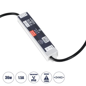 GLOBOSTAR® LUMISPLASH  Τροφοδοτικό/Μετασχηματιστής Class II SELV 36W 1.5A DC 24V Αδιάβροχο IP68 - AC 220-240V σε DC 24V - Μ17 x Π3 x Υ2cm