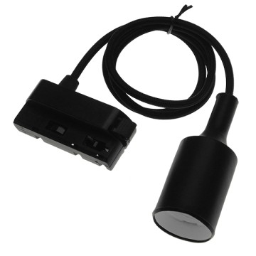 Διφασικός Connector 3 Καλωδίων με 1 Μέτρο Υφασμάτινο Καλώδιο και Ντουί E27 για Μαύρη Ράγα Οροφής