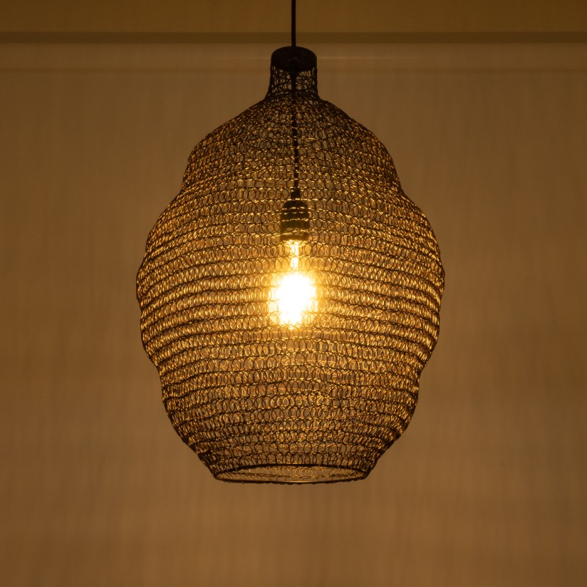 KENTUCKY  Vintage Κρεμαστό Φωτιστικό Πλέγμα Μονόφωτο 1 x E27 IP20 Καφέ Μέταλλο - Μ40 x Π40 x Y60cm