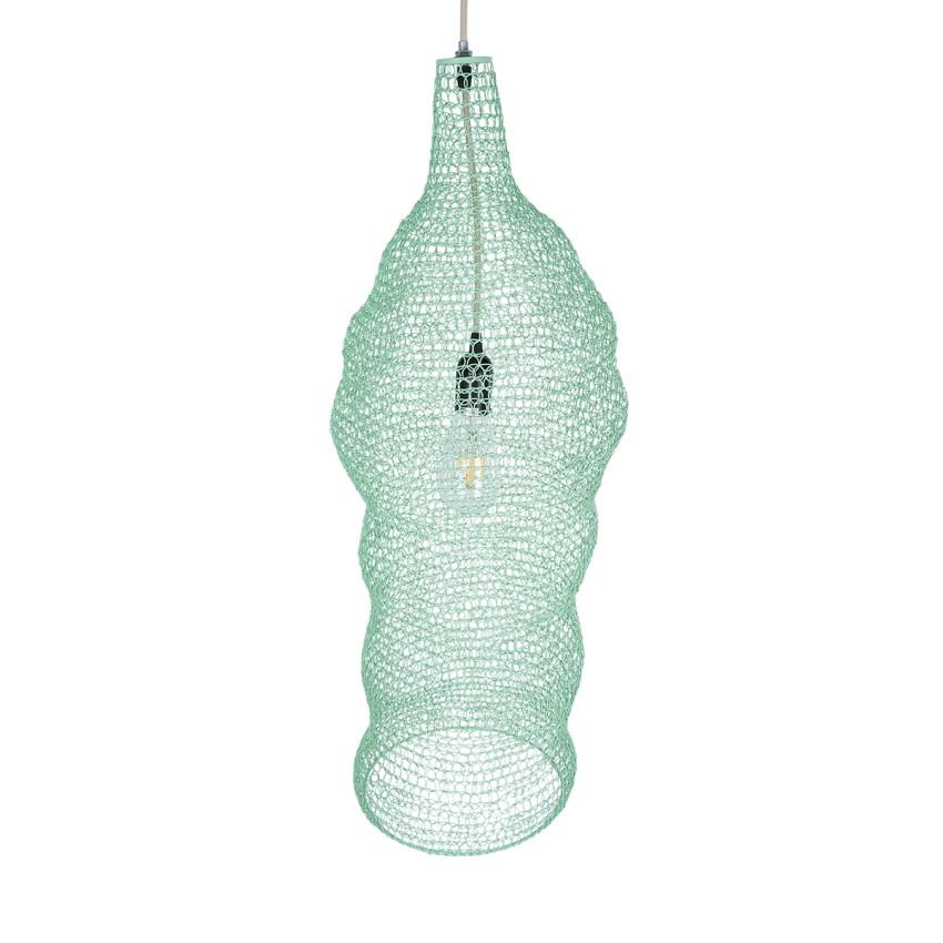 KENTUCKY  Vintage Κρεμαστό Φωτιστικό Πλέγμα Μονόφωτο 1 x E27 IP20 Τιρκουάζ Μέταλλο - Μ30 x Π30 x Y80cm