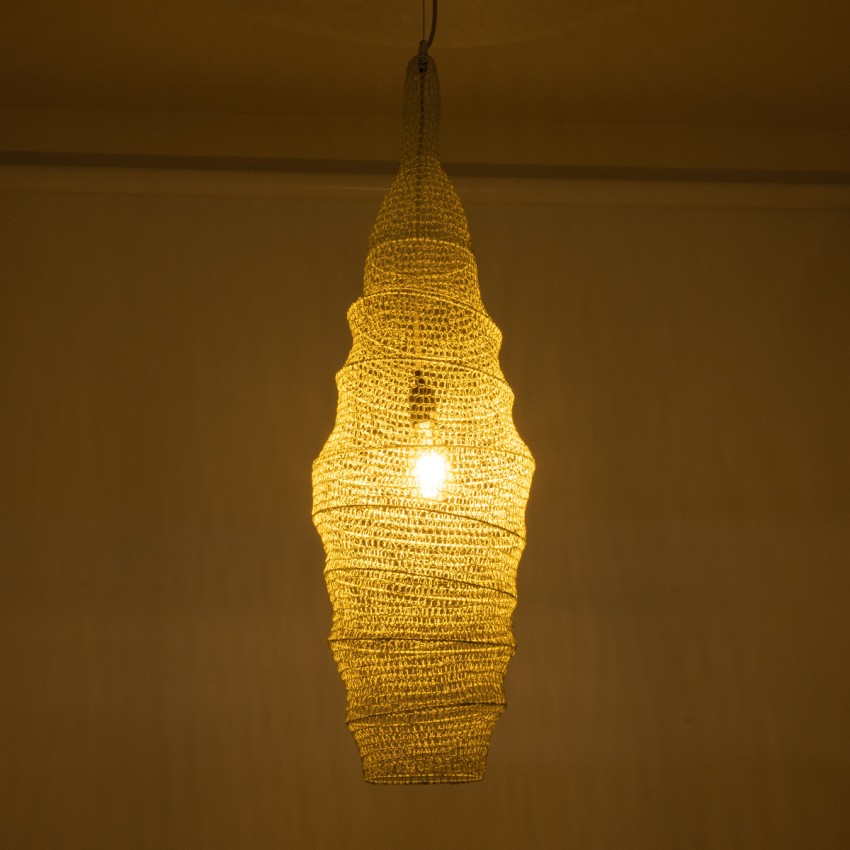 KENTUCKY  Vintage Κρεμαστό Φωτιστικό Πλέγμα Μονόφωτο 1 x E27 IP20 Μπεζ Μέταλλο - Μ30 x Π30 x Y105m