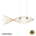 FISH  Μοντέρνο Κρεμαστό Φωτιστικό Πλέγμα Δίφωτο 2 x E27 IP20 Μπεζ Ξύλο - Μ130 x Π42 x Υ42cm