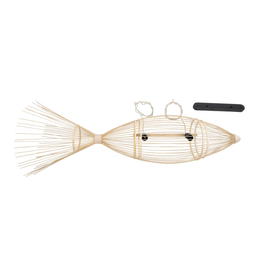 FISH  Μοντέρνο Κρεμαστό Φωτιστικό Πλέγμα Δίφωτο 2 x E27 IP20 Μπεζ Ξύλο - Μ130 x Π42 x Υ42cm