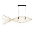 FISH  Μοντέρνο Κρεμαστό Φωτιστικό Πλέγμα Δίφωτο 2 x E27 IP20 Μπεζ Ξύλο - Μ130 x Π42 x Υ42cm