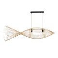 FISH  Μοντέρνο Κρεμαστό Φωτιστικό Πλέγμα Δίφωτο 2 x E27 IP20 Μπεζ Ξύλο - Μ130 x Π42 x Υ42cm
