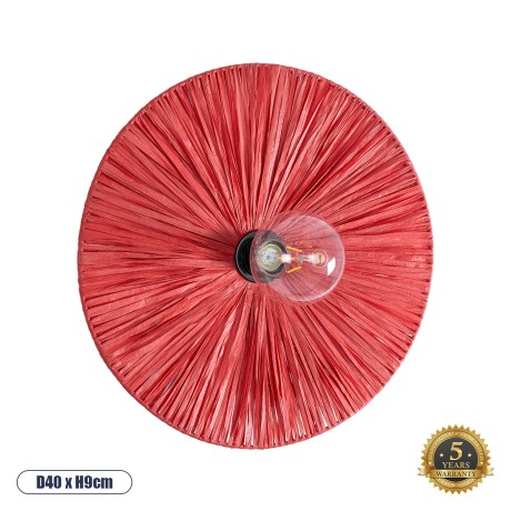 COLOMBO  Boho Επιτοίχιο Φωτιστικό Απλίκα Μονόφωτο 1 x E27 IP20 Κόκκινη Ράφια - Μ40 x Π40 x Υ9cm