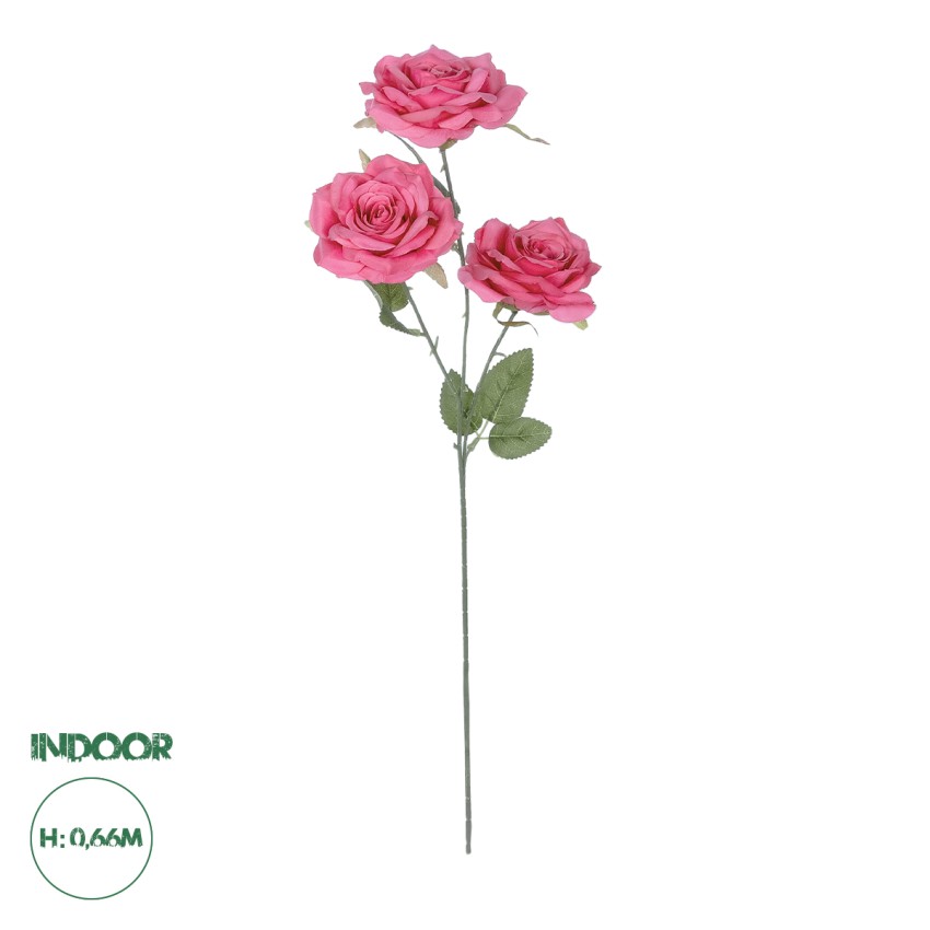 Τεχνητός Κήπος  HOT PINK ROSE BRANCH  Τεχνητό Διακοσμητικό Κλαδί Τριαντάφυλλο Έντονο Ροζ Y66cm
