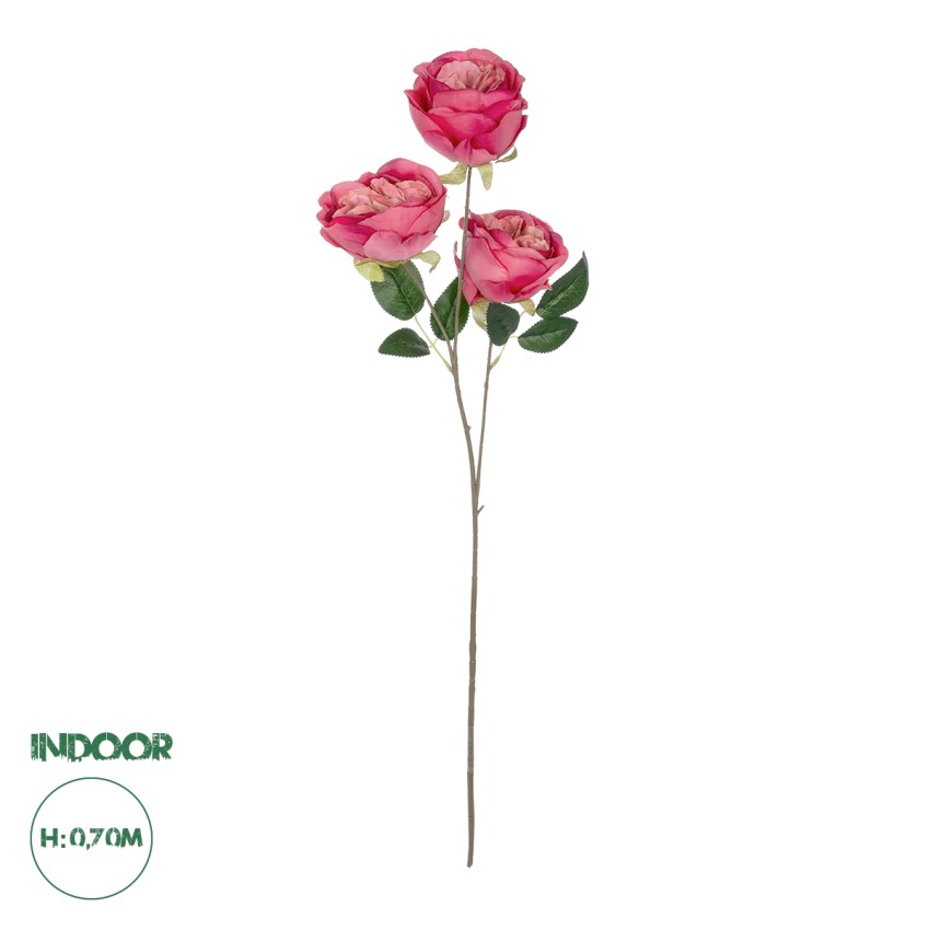 Τεχνητός Κήπος HOT PINK ROSE BRANCH  Τεχνητό Διακοσμητικό Κλαδί έντονο Ροζ Τριαντάφυλλο Y70cm
