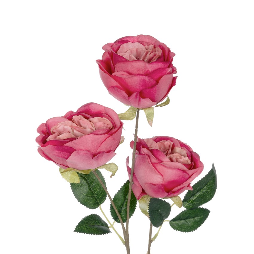 Τεχνητός Κήπος HOT PINK ROSE BRANCH  Τεχνητό Διακοσμητικό Κλαδί έντονο Ροζ Τριαντάφυλλο Y70cm