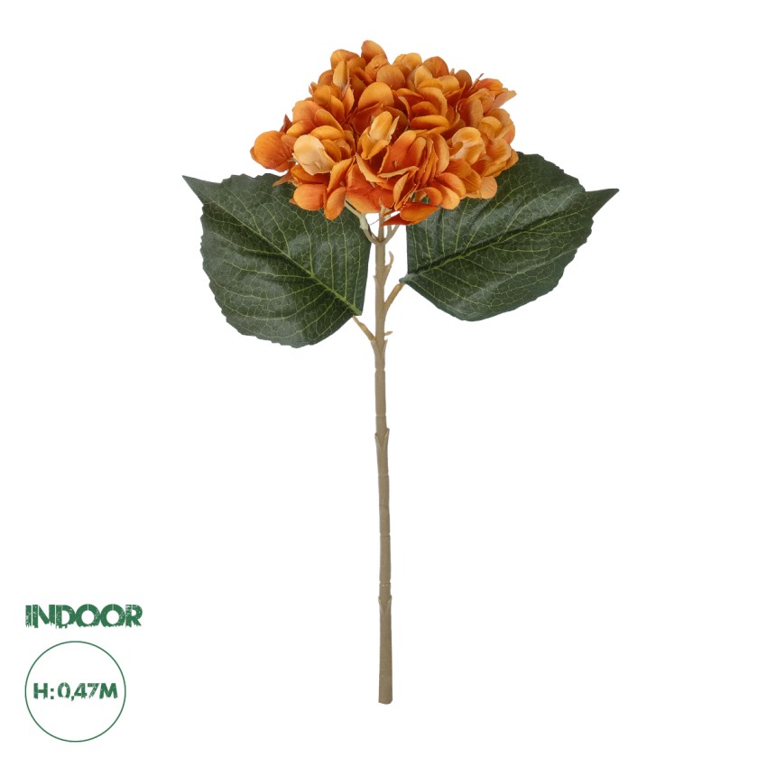 Τεχνητός Κήπος ORANGE HYDRANGEA BRANCH  Τεχνητό Διακοσμητικό Κλαδί Ορτανσίας Πορτοκαλί  Y47cm