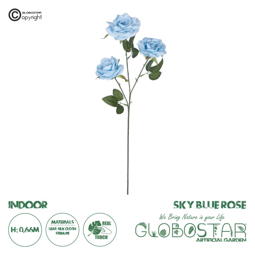 Τεχνητός Κήπος SKY BLUE CLIMBING ROSE BRANCH  Τεχνητό Διακοσμητικό Κλαδί Τριαντάφυλλο Ξεθωριασμένο Γαλάζιο Y66cm