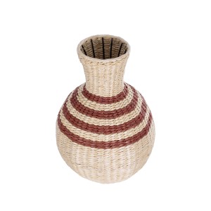 Τεχνητός Κήπος PALERMO  Διακοσμητικό Πλεκτό Καλάθι - Κασπώ Γλάστρα -  Μπεζ με Μπορντό Φ38cm x Υ50cm