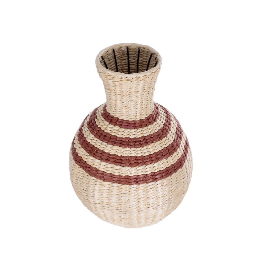 Τεχνητός Κήπος PALERMO  Διακοσμητικό Πλεκτό Καλάθι - Κασπώ Γλάστρα -  Μπεζ με Μπορντό Φ38cm x Υ50cm