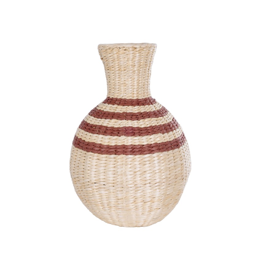 Τεχνητός Κήπος PALERMO  Διακοσμητικό Πλεκτό Καλάθι - Κασπώ Γλάστρα -  Μπεζ με Μπορντό Φ38cm x Υ50cm