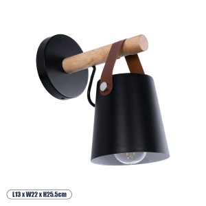 AMY  Μοντέρνο Επιτοίχιο Φωτιστικό Απλίκα Μονόφωτο 1 x E27 IP20 Μαύρο Μέταλλο, Μπεζ Ξύλο με Καφέ Δέρμα - Μ13 x Π22 x Υ25.5cm