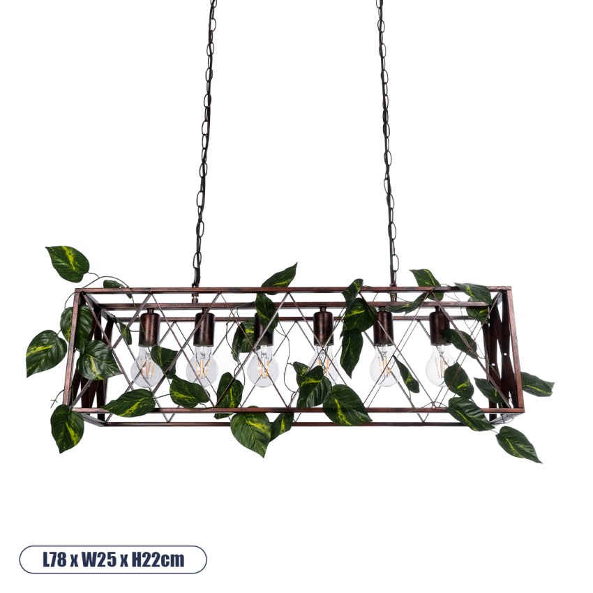 CLARITY  Vintage Κρεμαστό Φωτιστικό Πλέγμα Πολύφωτο 6 x E27 IP20 Χάλκινο Μέταλλο με Πράσινο Πλαστικό - Μ78 x Π25 x Υ22cm