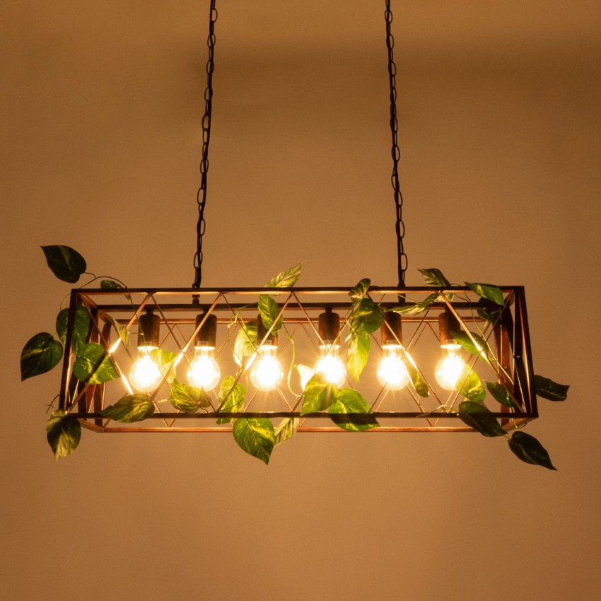 CLARITY  Vintage Κρεμαστό Φωτιστικό Πλέγμα Πολύφωτο 6 x E27 IP20 Χάλκινο Μέταλλο με Πράσινο Πλαστικό - Μ78 x Π25 x Υ22cm