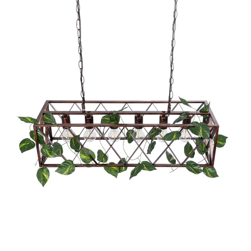 CLARITY  Vintage Κρεμαστό Φωτιστικό Πλέγμα Πολύφωτο 6 x E27 IP20 Χάλκινο Μέταλλο με Πράσινο Πλαστικό - Μ78 x Π25 x Υ22cm