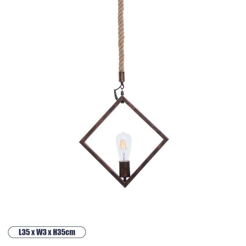 ALCO  Vintage Κρεμαστό Φωτιστικό Ανάρτηση Μονόφωτο 1 x E27 IP20 Χάλκινο Μέταλλο με Μπεζ Σχοινί - Μ35 x Π3 x Υ35cm