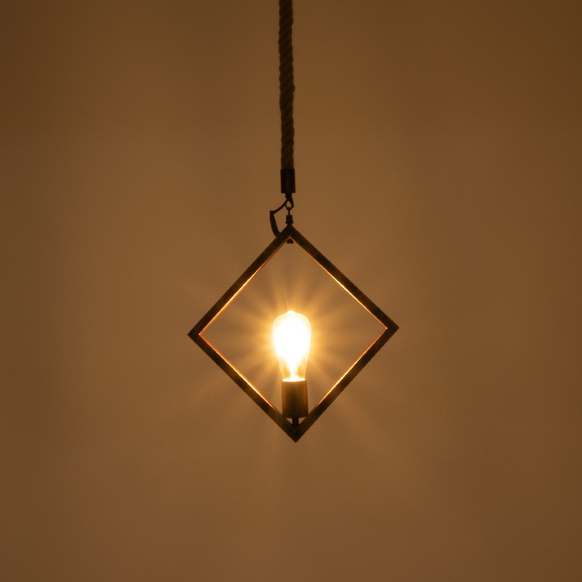 ALCO  Vintage Κρεμαστό Φωτιστικό Ανάρτηση Μονόφωτο 1 x E27 IP20 Χάλκινο Μέταλλο με Μπεζ Σχοινί - Μ35 x Π3 x Υ35cm