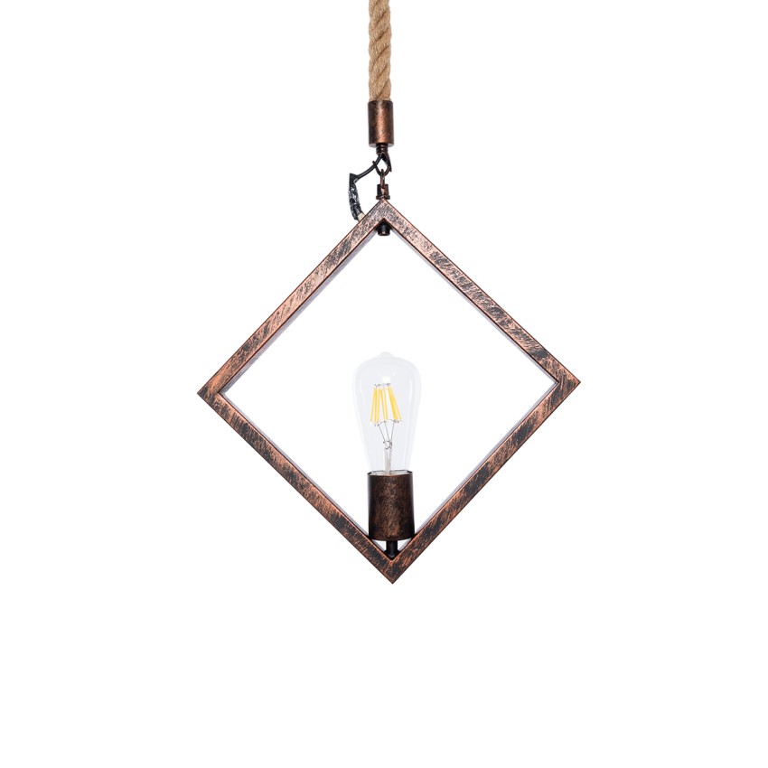 ALCO  Vintage Κρεμαστό Φωτιστικό Ανάρτηση Μονόφωτο 1 x E27 IP20 Χάλκινο Μέταλλο με Μπεζ Σχοινί - Μ35 x Π3 x Υ35cm