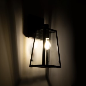 ASETYLIN  Vintage Επιτοίχιο Φωτιστικό Απλίκα Μονόφωτο 1 x E27 IP20 Μαύρο Μέταλλο με Διάφανο Γυαλί - Μ18 x Π17 x Υ37cm