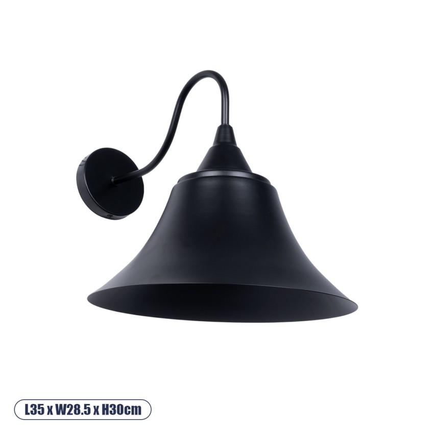 GLOBOSTAR® BELL  Vintage Φωτιστικό Τοίχου - Απλίκα με Ντουί 1 x E27 AC 220-240V IP20 - Μαύρο - Μ35 x Π28.5 x Υ30cm