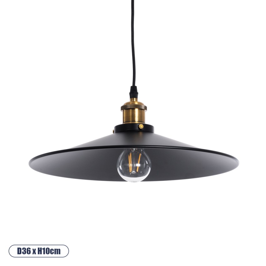 GLOBOSTAR® CARAVEL  Vintage Κρεμαστό Φωτιστικό Οροφής με Ντουί 1 x E27 AC 220-240V IP20 - Μαύρο & Χρυσό - Μ36 x Π36 x Υ10cm