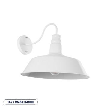 SORD  Vintage Επιτοίχιο Φωτιστικό Απλίκα Μονόφωτο 1 x E27 IP20 Λευκό Μέταλλο - Μ36 x Π42 x Υ32cm