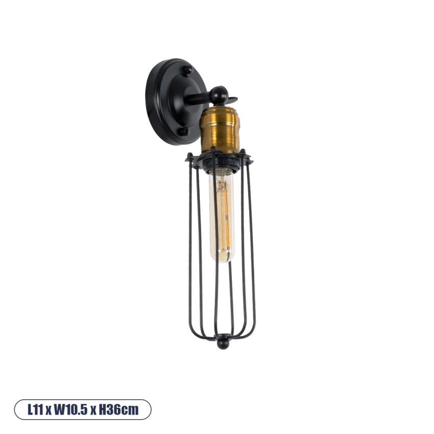 CATEL  Vintage Επιτοίχιο Φωτιστικό Απλίκα Μονόφωτο 1 x E27 IP20 Μαύρο & Χρυσό Μέταλλο - Μ11 x Π10.5 x Υ36cm