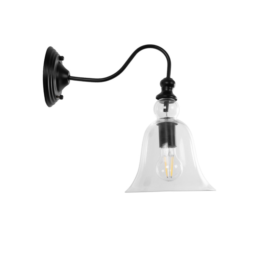 LILLY  Vintage Επιτοίχιο Φωτιστικό Απλίκα Μονόφωτο 1 x E27 IP20 Μαύρο Μέταλλο με Διάφανο Γυαλί - Μ38 x Π20 x Υ37cm