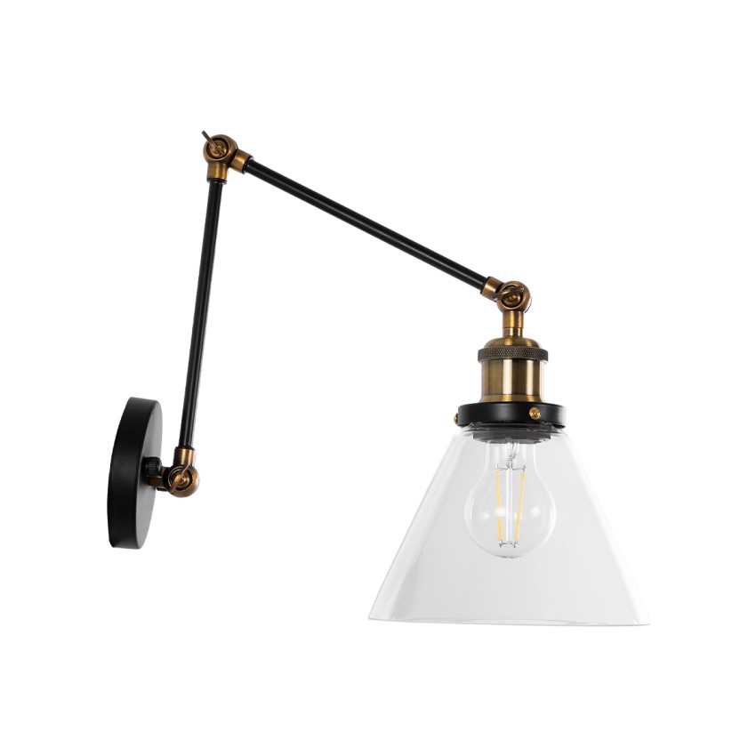 OLIVIA  Vintage Επιτοίχιο Φωτιστικό Απλίκα Μονόφωτο 1 x E27 IP20 Μαύρο & Χρυσό Μέταλλο με Διάφανο Γυαλί - Μ18 x Π40 x Υ43cm