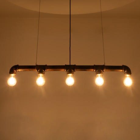 GLOBOSTAR® CANAL  Vintage Κρεμαστό Φωτιστικό Οροφής με Ντουί 5 x E27 AC 220-240V IP20 - Χάλκινο Εφέ Σκουριάς - Μ88 x Π5 x Υ7cm
