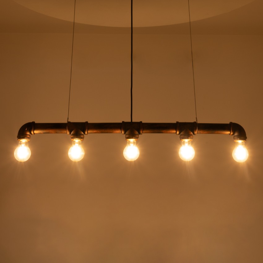 GLOBOSTAR® CANAL  Vintage Κρεμαστό Φωτιστικό Οροφής με Ντουί 5 x E27 AC 220-240V IP20 - Χάλκινο Εφέ Σκουριάς - Μ88 x Π5 x Υ7cm