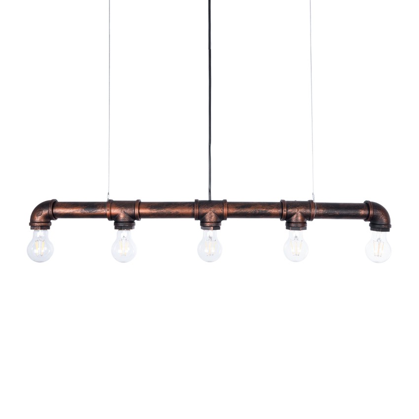 GLOBOSTAR® CANAL  Vintage Κρεμαστό Φωτιστικό Οροφής με Ντουί 5 x E27 AC 220-240V IP20 - Χάλκινο Εφέ Σκουριάς - Μ88 x Π5 x Υ7cm