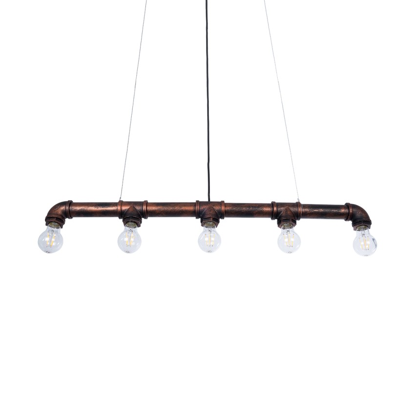 GLOBOSTAR® CANAL  Vintage Κρεμαστό Φωτιστικό Οροφής με Ντουί 5 x E27 AC 220-240V IP20 - Χάλκινο Εφέ Σκουριάς - Μ88 x Π5 x Υ7cm