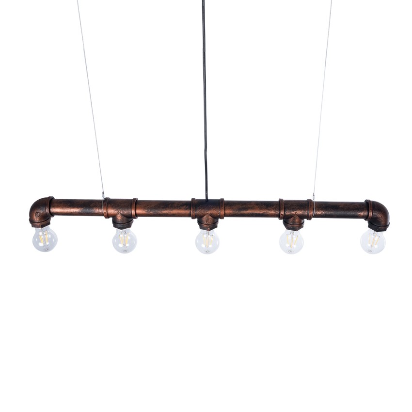 GLOBOSTAR® CANAL  Vintage Κρεμαστό Φωτιστικό Οροφής με Ντουί 5 x E27 AC 220-240V IP20 - Χάλκινο Εφέ Σκουριάς - Μ88 x Π5 x Υ7cm