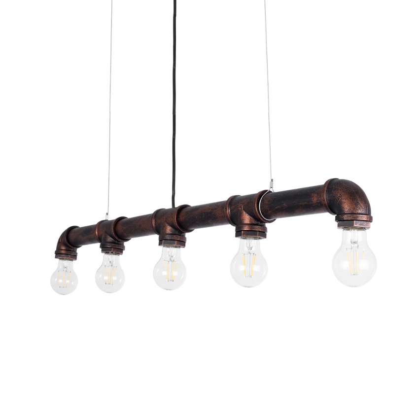 GLOBOSTAR® CANAL  Vintage Κρεμαστό Φωτιστικό Οροφής με Ντουί 5 x E27 AC 220-240V IP20 - Χάλκινο Εφέ Σκουριάς - Μ88 x Π5 x Υ7cm