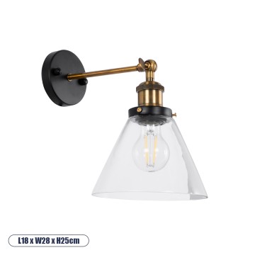 GLOBOSTAR® BINGLEY  Vintage Φωτιστικό Τοίχου - Απλίκα με Ντουί 1 x E27 AC 220-240V IP20 - Διάφανο & Χρυσό - Μ18 x Π28 x Υ25cm