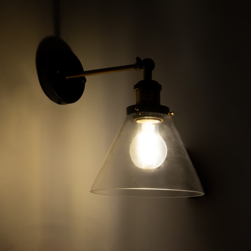 GLOBOSTAR® BINGLEY  Vintage Φωτιστικό Τοίχου - Απλίκα με Ντουί 1 x E27 AC 220-240V IP20 - Διάφανο & Χρυσό - Μ18 x Π28 x Υ25cm