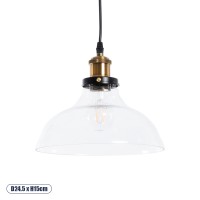 GLOBOSTAR® BINGLEY  Vintage Κρεμαστό Φωτιστικό Οροφής με Ντουί 1 x E27 AC 220-240V IP20 - Διάφανο & Χρυσό - Μ24.5 x Π24.5 x Υ15cm