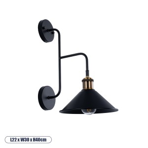 MAGEOR  Vintage Επιτοίχιο Φωτιστικό Απλίκα Μονόφωτο 1 x E27 IP20 Μαύρο & Χρυσό Μέταλλο - Μ22 x Π30 x Υ40cm