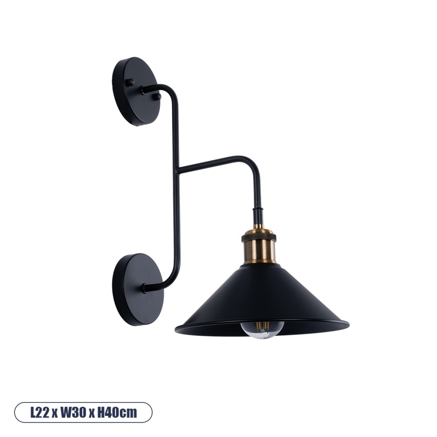MAGEOR  Vintage Επιτοίχιο Φωτιστικό Απλίκα Μονόφωτο 1 x E27 IP20 Μαύρο & Χρυσό Μέταλλο - Μ22 x Π30 x Υ40cm