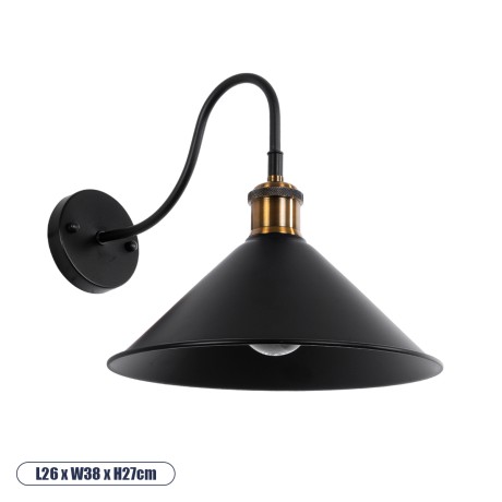 ANBET  Vintage Επιτοίχιο Φωτιστικό Απλίκα Μονόφωτο 1 x E27 IP20 Μαύρο & Χρυσό Μέταλλο - Μ26 x Π38 x Υ27cm