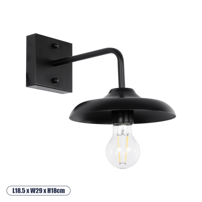 PHIA  Vintage Επιτοίχιο Φωτιστικό Απλίκα Μονόφωτο 1 x E27 IP20 Μαύρο Μέταλλο - Μ18.5 x Π29 x Υ18cm