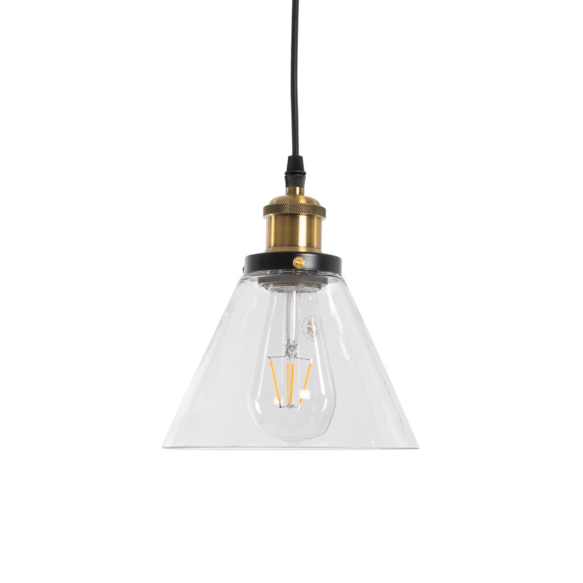 WICKHAM  Vintage Κρεμαστό Φωτιστικό Καμπάνα Μονόφωτο 1 x E27 IP20 Διάφανο Γυαλί με Μαύρο & Χρυσό Μέταλλο - Μ18 x Π18 x Y20cm