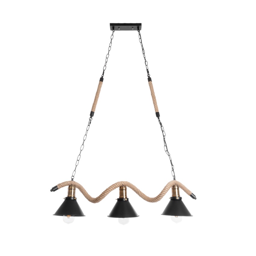 TYMEN  Vintage Κρεμαστό Φωτιστικό Καμπάνα Τρίφωτο 3 x E27 IP20 Μαύρο Μέταλλο με Μπεζ Σχοινί - Μ85 x Π18.5 x Υ20cm